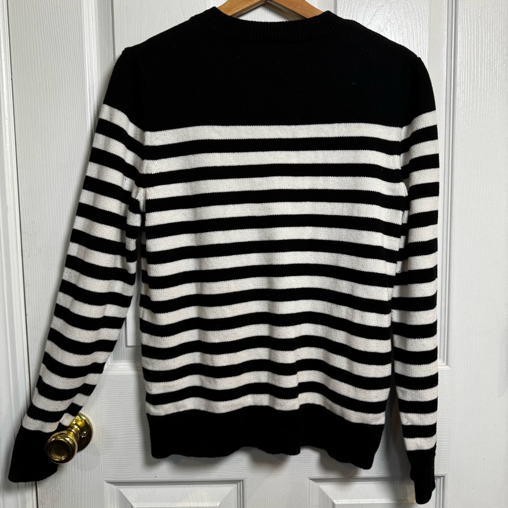 Banana Republic Black White Stripe Lace Up Cotton Sweater Size Medium Nautical - Picture 7 of 7